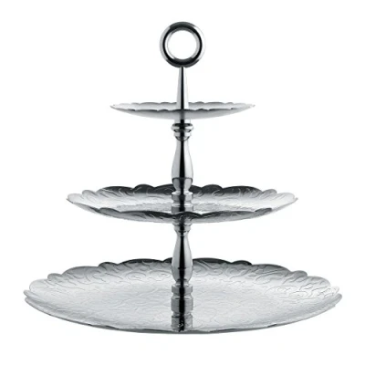 Immagine di Alessi Dressed for X mas Alzata a Tre Elementi con Decoro Rilievo, Acciaio Inossidabile, Argento, 34x34x31.00 cm