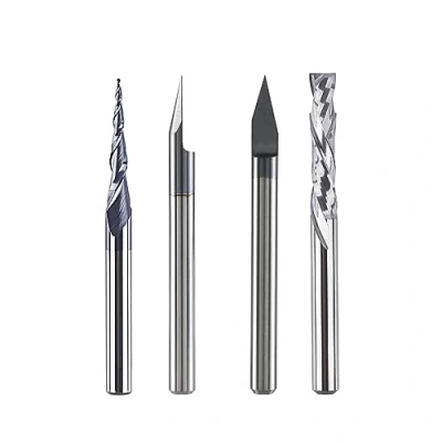 Immagine di SpeTool Set di 4 frese da 3,175 mm, fusto in metallo duro VHM CNC, fresa per legno, a V, superiore legno incisione