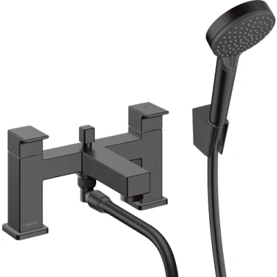 Immagine di hansgrohe Vernis Shape Rubinetteria 2 fori bordo vasca con deviatore e doccetta Blend Vario, nero opaco, 71462670