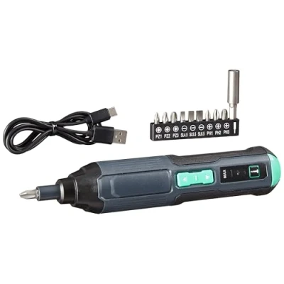 Immagine di Amazon Basics by SKIL avvitatore elettrico da 3,6V (4V max), include set 10 punte e cavo USB, nero (In precedenza marchio Denali)