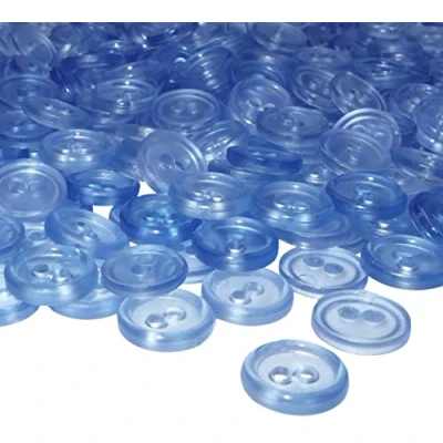 Immagine di AERZETIX C56362 Set di 100 Bottoni rotondi per cucito Ø11.5x2.2mm con 2 fori diametro apertura 2mm colore blu trasparente in plastica hobby creativo decorazione cucire merceria moda