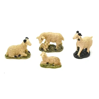 Immagine di 4 pecore montoni e agnelli. figurine di Natale 6 cm. Set scena natività, figure animali, nascita Gesù. 3 Re. mestieri presepe, Dio. Accessori per Modelli in scala