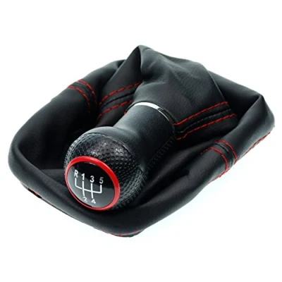 Immagine di L &amp; P Car Design L&amp;P A0254 1 Pomello + Telaio Sacco di commutazione Cuciture Rosse (12 mm) con 5 Marce Come Plug Play