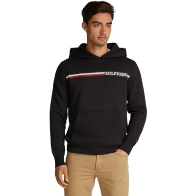 Immagine di Tommy Hilfiger Chest Stripe Felpa con cappuccio, Uomo, Taglia: Small, Black