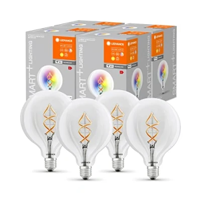 Immagine di LEDVANCE Lampada Smart LED con Wifi, E27, colore modificabile, forma del globo, filamento colorato come luce d&#039;atmosfera, sostituzione da 60W, controllabile Alexa, Google,App, confezione 4