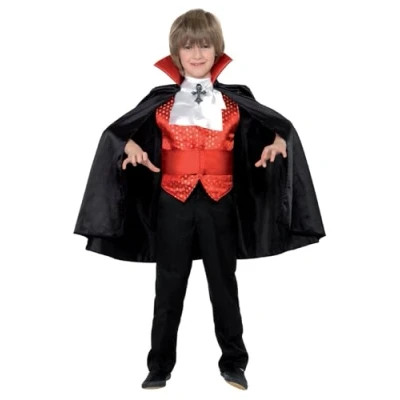 Immagine di SMIFFYS Costume Dracula Ragazzo, comprende Mantello, Fascia in Vita, Foulard al Collo e Gilet