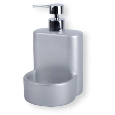 Immagine di KOOK TIME Dispenser sapone cucina Grigio porta e spugna ceramica detersivo piatti Organizzatore per lavello da compatto. 10x11.5x18 cm. Colore: