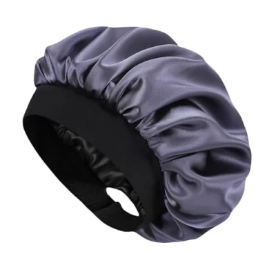 Immagine di Hat Hut Berretto di Seta Cuffia Capelli Notte, da Notte Raso per Ricci Dormire, Fascia Larga Regolabile, Doppio Strato (Grigio Scuro, Taglia Unica)