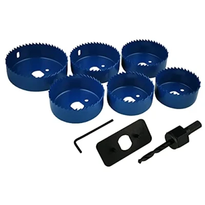 Immagine di Olympic Fixings Set di 9 seghe a tazza per in acciaio, 60, 65, 70, 72, 75 e 85 mm, montaggio soffitto, cartongesso, plastica legno