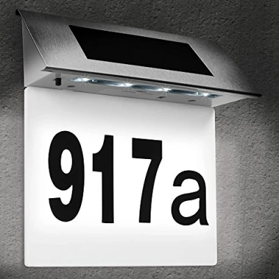 Immagine di Deuba Numero Civico Solare Illuminato 4 Led Acciaio Inox Sensore Crepuscolare Numeri Casa