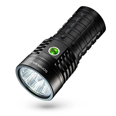 Immagine di Sofirn Q8 Plus, torcia a LED, super luminosa, 16000 lumen, potente con 4 batterie ricaricabili, USB C, 6 LED estremamente luminosi XHP50.2 per campeggio, escursionismo