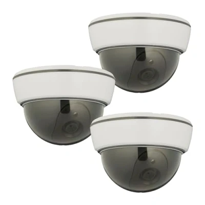 Immagine di Relaxdays Telecamera Finta di Sorveglianza, Set 3 Dummy Camera, LED Lampeggiante, Interni e Esterni, Deterrente, Bianco