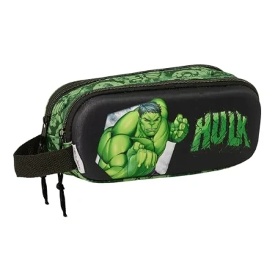 Immagine di Safta Hulk 3D astuccio doppio 3D, per bambini, ideale bambini in età scolastica, comodo e versatile, qualità resistenza, 21 x 6 8 cm, colore: Nero/Verde, Estándar,