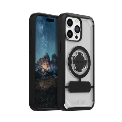 Immagine di Rokform Custodia per iPhone 15 Pro Max, serie Crystal, cover magnetica trasparente Max con chiusura a torsione RokLock, armatura sottile testata goccia (trasparente)