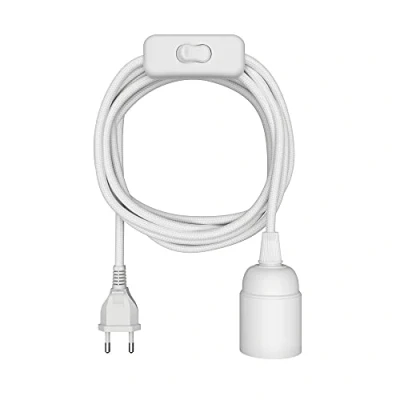Immagine di ledscom.de cavo tessile LEHA, spina, interruttore, bianco, 3 m, attacco lampada, 1x E27 max. 60W, Led, Diy, E27, tessile, lampada a sospensione, spina di rete, lampadina,