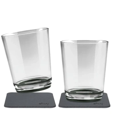 Immagine di Silwy Set di 2 bicchieri magnetici da 250 ml, con sottobicchiere, colore: Grigio