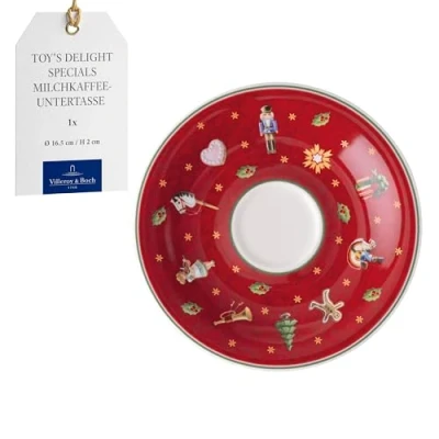 Immagine di Villeroy &amp; Boch Toy&#039;s Delight Specials piattino per tazzine da caffè, piccolo piatto in porcellana con motivo natalizio, 12 cm Ø, lavabile lavastoviglie, utilizzabile nel microonde
