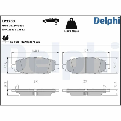Immagine di DELPHI LP3703 Kit pastiglie freno con segnalatore acustico usura lamierino anticigolío senza accessori JEEP: Wrangler IV