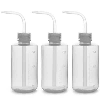 Immagine di Labasics Chimico Bottiglia di Lavaggio, Confezione da 3 Sicurezza in Plastica Lavaggio Laboratorio, LDPE a Bocca Stretta, 250 ml (8 oz)/3