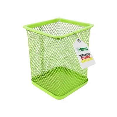 Immagine di D.RECT Portapenne rettangolare in metallo a forma di cubo rete multifunzione per penne sfera color lime