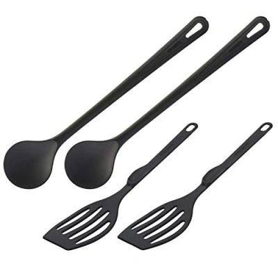 Immagine di Westmark Set di utensili da cucina, 4 Pezzi, 2 Palette e cucchiai, Plastica qualità, &quot;Gentle&quot; &quot;Flonal&quot;, Nero, 203522E6