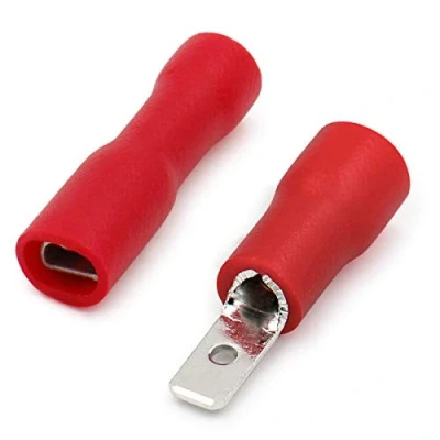 Immagine di Heschen Terminale per cavo maschio/femmina, disconnessioni rapide, in vinile, completamente isolato, da 2,8 mm x 0,5 mm, 1,5 mm² (22 16 AWG), colore rosso, confezione 100 pezzi