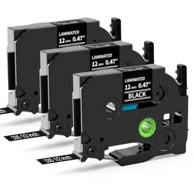 Immagine di MarkField 3x Nastro per Etichette Compatibile con Brother P touch TZe 335 TZ Tapes 0.47 12mm x 8m Cassetta PT H200 H105 H107 H101C H100R 1005 1250 D200 E110 Cube, Bianco su Nero
