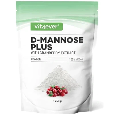 Immagine di D Mannosio in polvere con mirtillo rosso 250 grammi di da sciogliere acqua autonomia 100 giorni cucchiaio dosatore ad alto dosaggio, vegano e naturale