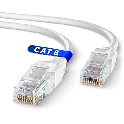 Immagine di Mr. Tronic Cavo Ethernet Cat 6 da 15m, di rete LAN Alta velocità con Connettori RJ45 Patch Internet Compatibile 5e, 7, 8 AWG24 UTP CCA (15 Metri, Bianco)