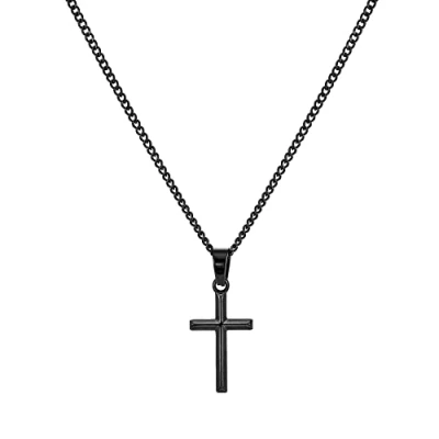 Immagine di Murtoo Collana Crocifissa Per Uomo Donna Pendente Acciaio Inossidabile Cindolo Croce Semplice, 2 Dimensioni, Catena Acciaio/Argento Nero (60+5cm, Nero(S))