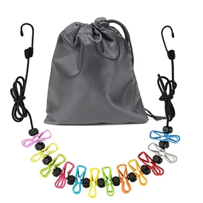 Immagine di Filo stendibiancheria portatile, retrattile per viaggi, linea abbigliamento con 12 clip appendiabiti, da interno, accessori campeggio all&#039;aperto (colorato)