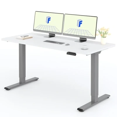 Immagine di FLEXISPOT EF1+140 * 80cm Certificato FSC Scrivania Regolabile in Altezza Standing Desk Tavola Intera, Elettrica con Pezzo Intero,Pannello di controllo memoria a 2 Livelli (Bianco+grigio)