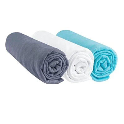 Immagine di Set di 3 lenzuola con angoli in cotone 60x120 grigio bianco turchese