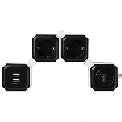 Immagine di Multipresa, Ciabatta Elettrica, UCOMEN Multiprese 2 Prese Elettriche e USB Cavo da 1.4 Metri Multipla Protezione Sovraccarico Multipresa (2 2.4A) Nero