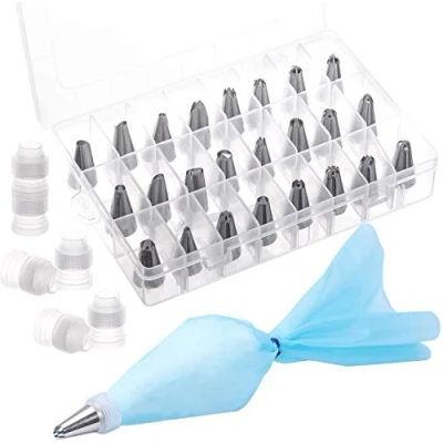 Immagine di 36 pezzi sacchetti e ugelli per piping Set con 6 in silicone 24 acciaio inossidabile, accoppiatori di ghiaccio