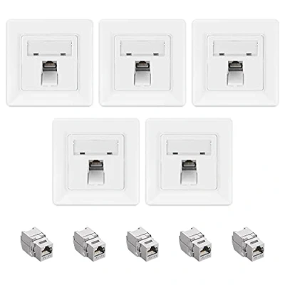 Immagine di kwmobile Set 5x Moduli Keystone Schermati Placche a Muro con Porta Singola Attacco CAT 6A per Cavi Rete Internet Presa Schermata in Metallo
