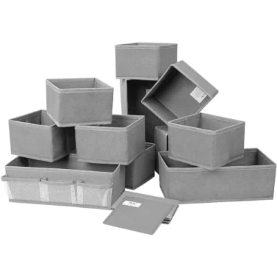Immagine di DIMJ 12 Pezzi Set Organizer Cassetti, Non Tessuto Cassetto Organizer, Divisori per Scatola di Immagazzinaggio Pieghevole, Grigio Puro