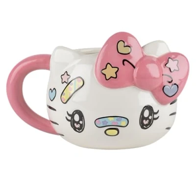 Immagine di Konix Hello Kitty Tazza 3D Ceramica 320 ml Design Kawaii Bianco e rosa