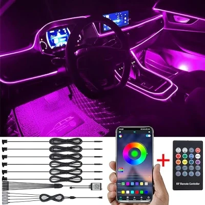 Immagine di TABEN Kit di Illuminazione Ambientale per Auto 8m Fibra Ottica 64 Colori Telecomando RF + Controllo APP USB Luce Atmosfera vano piedi Auto, Fai da Te 16 Milioni RGB Suono Sincronizzazione Musicale