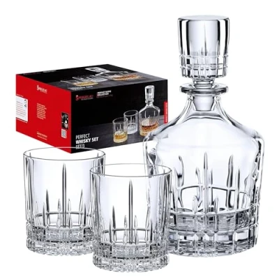 Immagine di Spiegelau set da whisky 3 pezzi, caraffa 750 ml con 2 bicchieri 368 ml, Perfect Serve, 4500198, regalo in vetro di cristallo, lavabile lavastoviglie