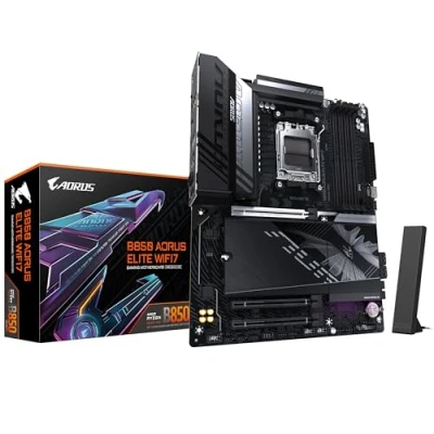 Immagine di GIGABYTE B850 AORUS ELITE WIFI7 Scheda Madre CPU AMD Ryzen Serie 9000, VRM digitale 14+2+2 fasi, fino a 8200MHz DDR5 (OC), 1xPCIe 5.0 + 2xPCIe 4.0 M.2, LAN 2,5, WIFI 7, USB 3.2 Gen 2x2