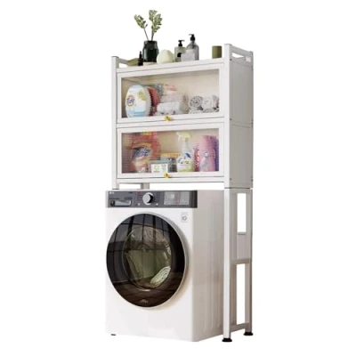 Immagine di MAGIC SELECT Ripiano sopra la Lavatrice con ante Pieghevoli Rack di Stoccaggio Impermeabile Scaffale Organizer Multiuso Risparmia Spazio 3 Livelli Gambe Regolabili in Altezza