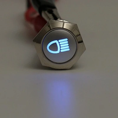 Immagine di Alamor Pulsante A Led In Metallo Argentato 12V Da 19 Mm On Off Interruttore Scatto Simbolo Blu