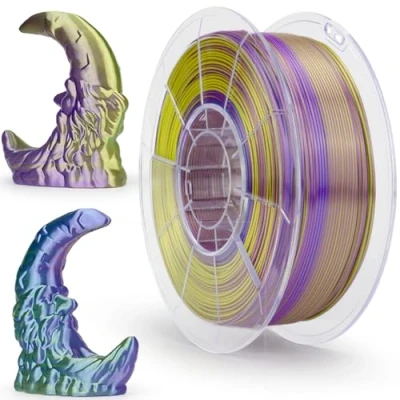 Immagine di ZIRO PLA filamento di seta coestrusione a triplo colore 1,75 mm per stampante 3D e penna 3D, arcobaleno multicolore, 1 kg (2,2 libbre), Verde blu viola