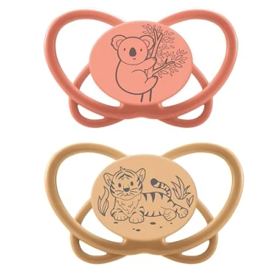 Immagine di NIP Butterfly: ciuccio delicato sulla pelle e sui denti, tettarella piatta, morbido flessibile, disco extra leggero traspirante, senza BPA, sostenibile, con scatola, 16 32 mesi, arancione/rosso
