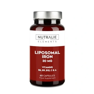 Immagine di Ferro Liposomiale Complex 30mg + Vit C &amp; Acido Folico Forte Dosaggio con B12, B6, A Maggiore Assorbimento per Stanchezza e Affaticamento 60 Capsule Nutralie
