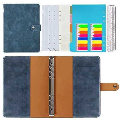 Immagine di Raccoglitore a5,Carta A5 a quadretti,Raccoglitore ad Anelli a5,Raccoglitore 6 Raccoglitori Rotondi,Raccoglitore Personale Planner con Anello(blu)