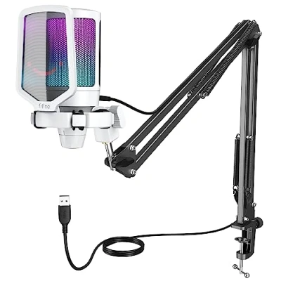 Immagine di FIFINE USB Microfono Kit per PC Gaming PS5, RGB a Condensatore da Tavolo con Pulsante di Silenziamento, Filtro Anti Pop e Supporto Antiurto Streaming Podcasting Youtube Podcast