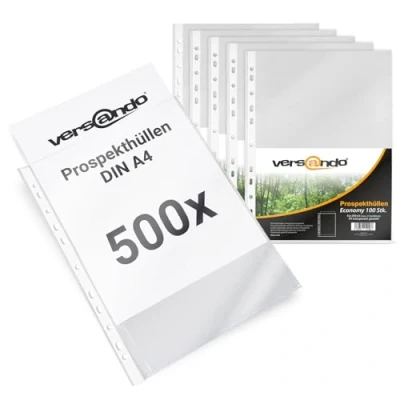 Immagine di versando Economy 500 buste trasparenti formato A4, con bordo del lievito, grana trasparente, 45 my (5 x 100 pezzi)