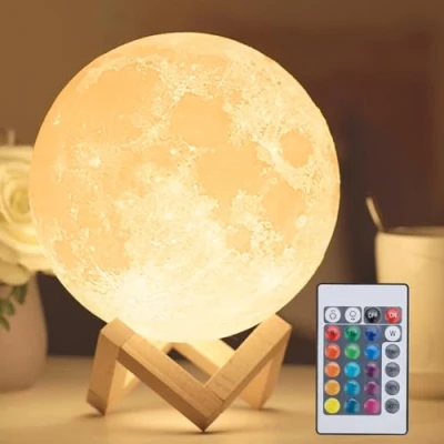 Immagine di Mydethun 16 colori 18cm Moon lampada luna luce notturna per bambini regalo donne di ricarica con telecomando USB touch control e luminosità